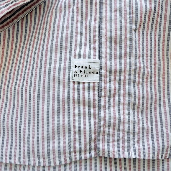 NWOT Frank and Eileen, relaxed button down, Navy and Pink Stripe, Superluxe - Picture 3 of 6